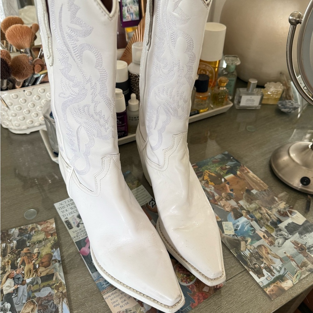 Jeffrey Campbell White Heeled Boots with Glittery Finish